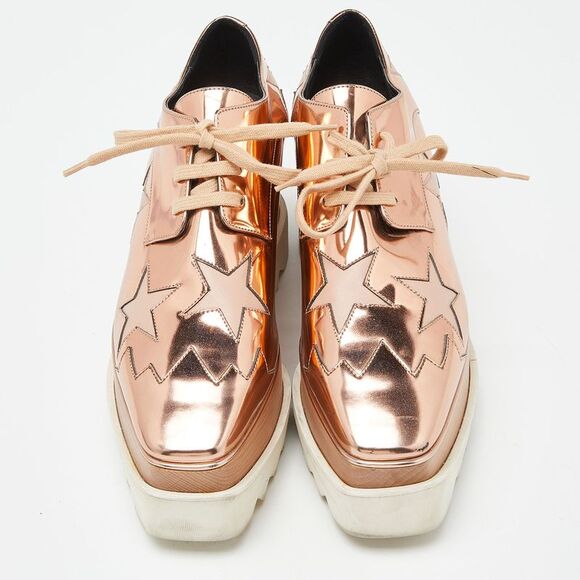 Stella McCartney Rose Gold Faux Leather Elyse Platform Derby Sneakers - Picture 4 of 4